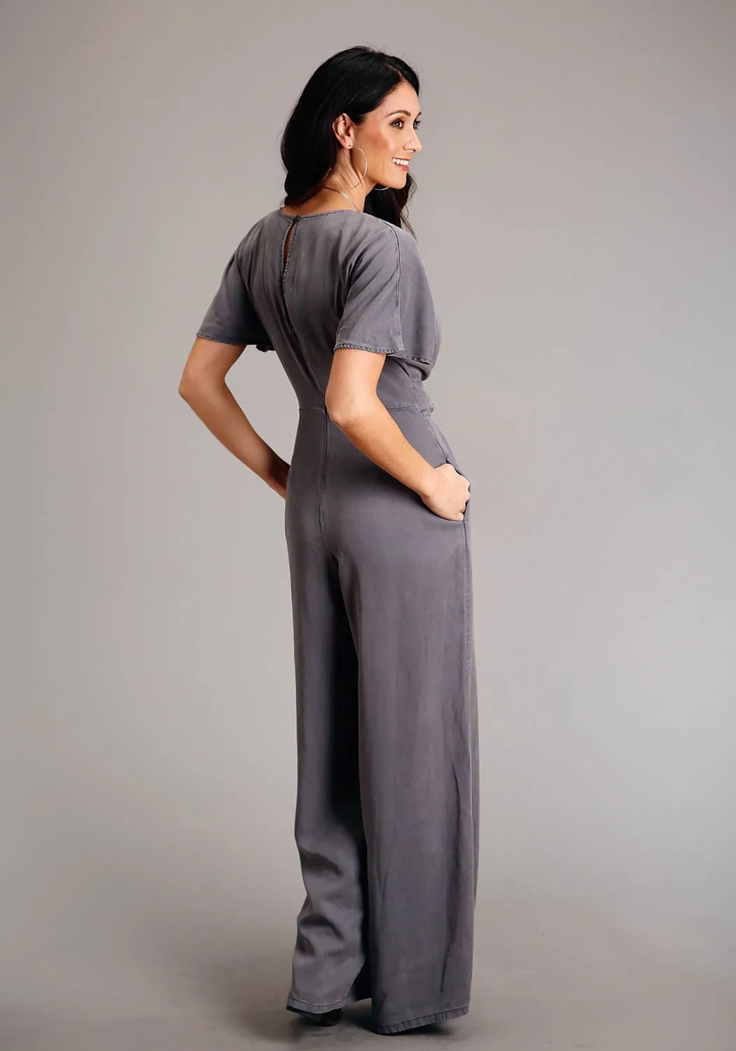 Any Time Wear Textured Yarn Blends Stetson Womens Dolman Jumpsuit Grey Lyocell S/S Romper