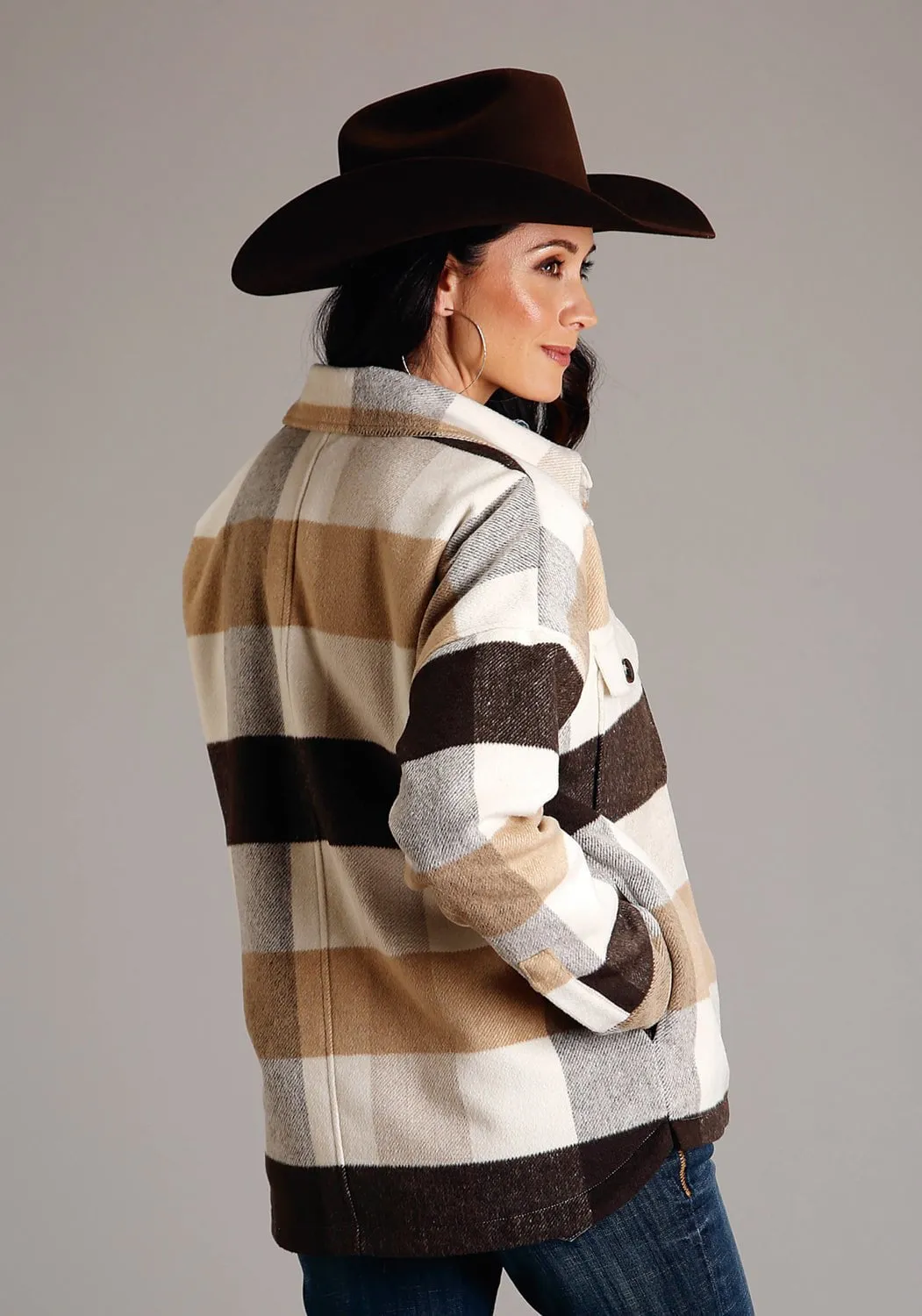 Breathable fabric technology Stetson Womens Earthtone Plaid Brown Wool Blend Wool Jacket