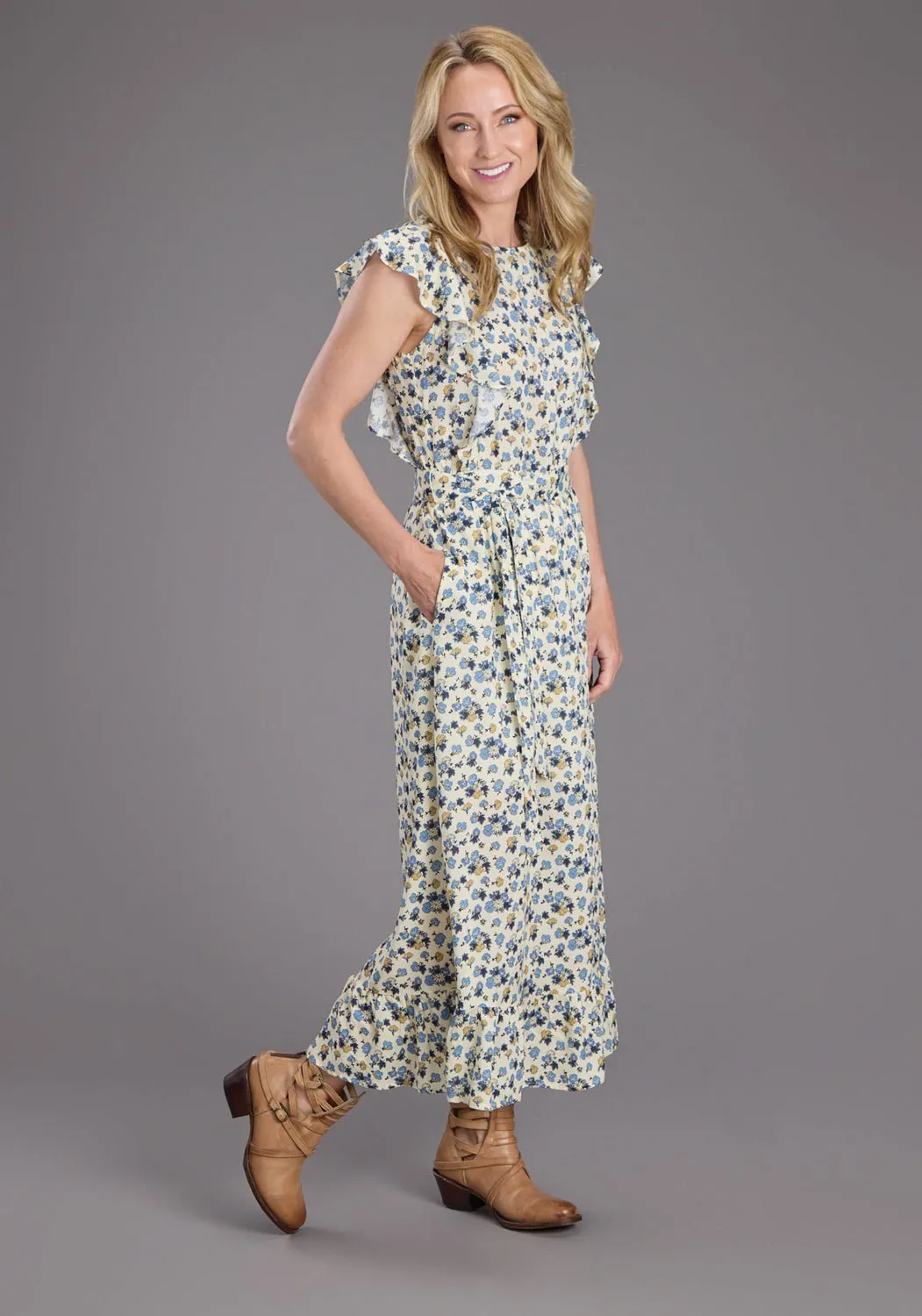 Stetson Womens Field Flower Blue Multi 100% Rayon S/L Dress Durable piece