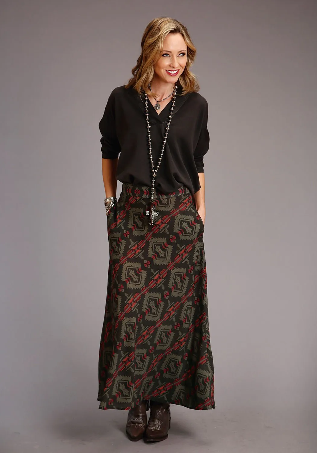 Slim Design Stetson Womens Flat Weave Blanket Brown/Red 100% Rayon Skirt