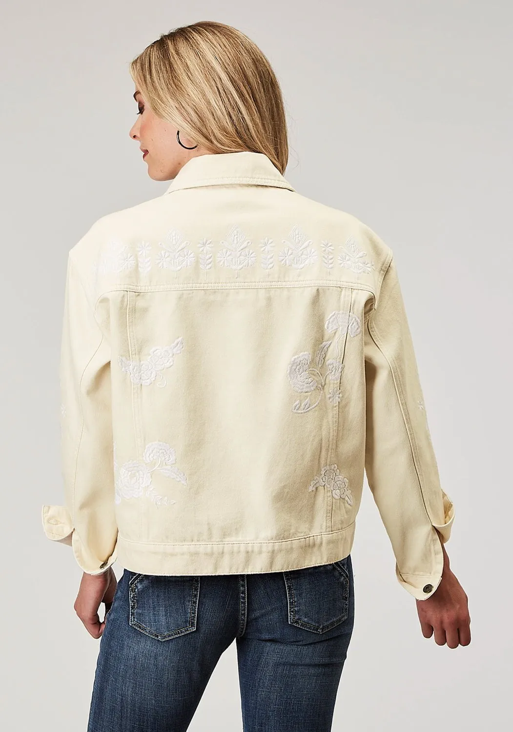 Stetson Womens Floral Embroidered Cream 100% Cotton Jacket Casual Staple Smooth Style