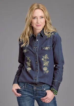 Stetson Womens Floral Embroidery Dark Denim Tencel/Rayon L/S Shirt Active Lifestyle Stetson Womens Floral Embroidery Dark Denim Tencel/Rayon L/S Shirt Artistic Design Street Wear