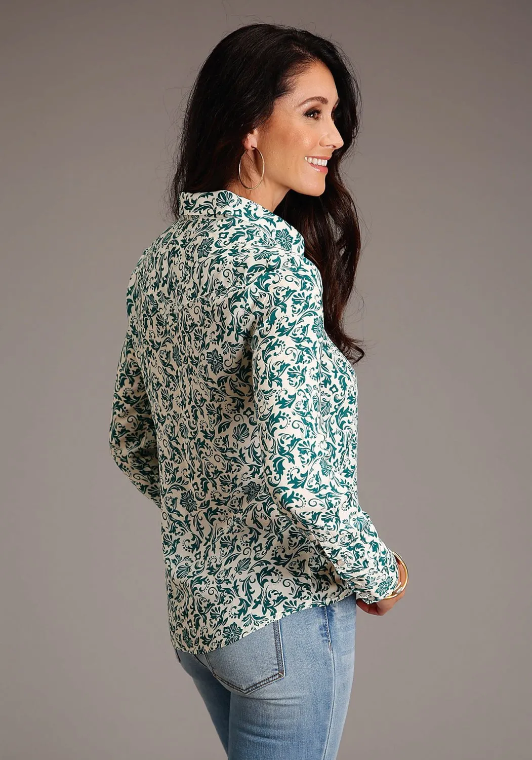 Stetson Womens Floral Print Jade 100% Rayon L/S Shirt Ventilated Back Panel Quality Material