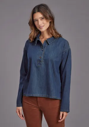 Stetson Womens Fold Down Collar Dark Blue 100% Cotton L/S Tunic Anti Pilling Fabric Night Out Stetson Womens Fold Down Collar Dark Blue 100% Cotton L/S Tunic