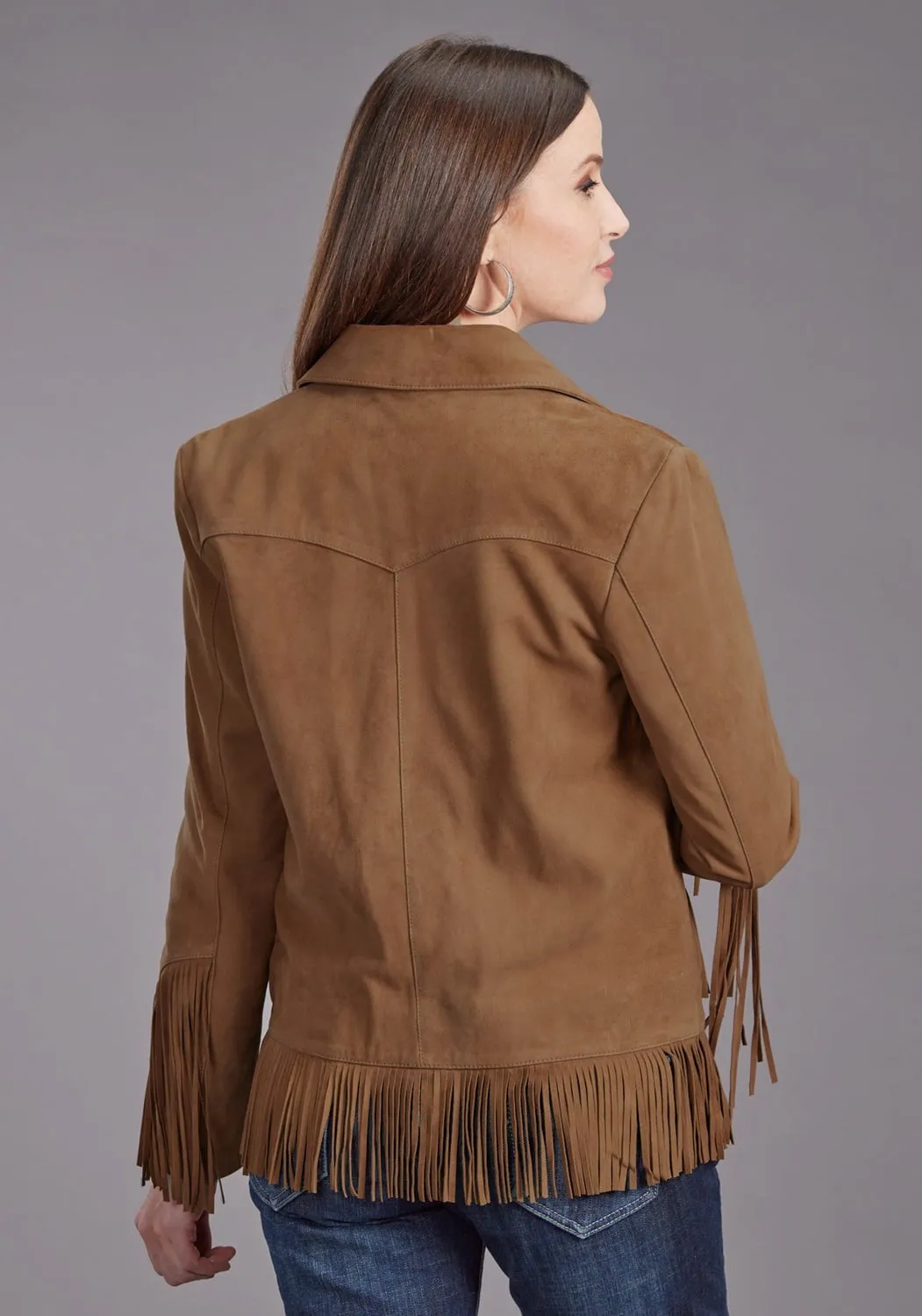 Stetson Womens Fringe Ginger Suede Leather Jacket Base Wear Day Off Fit