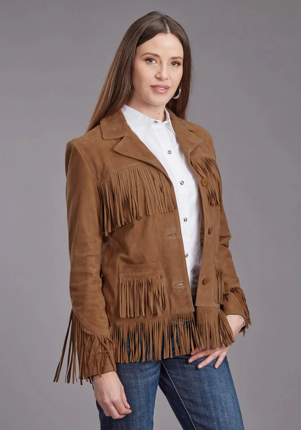 Stetson Womens Fringe Ginger Suede Leather Jacket Core Style