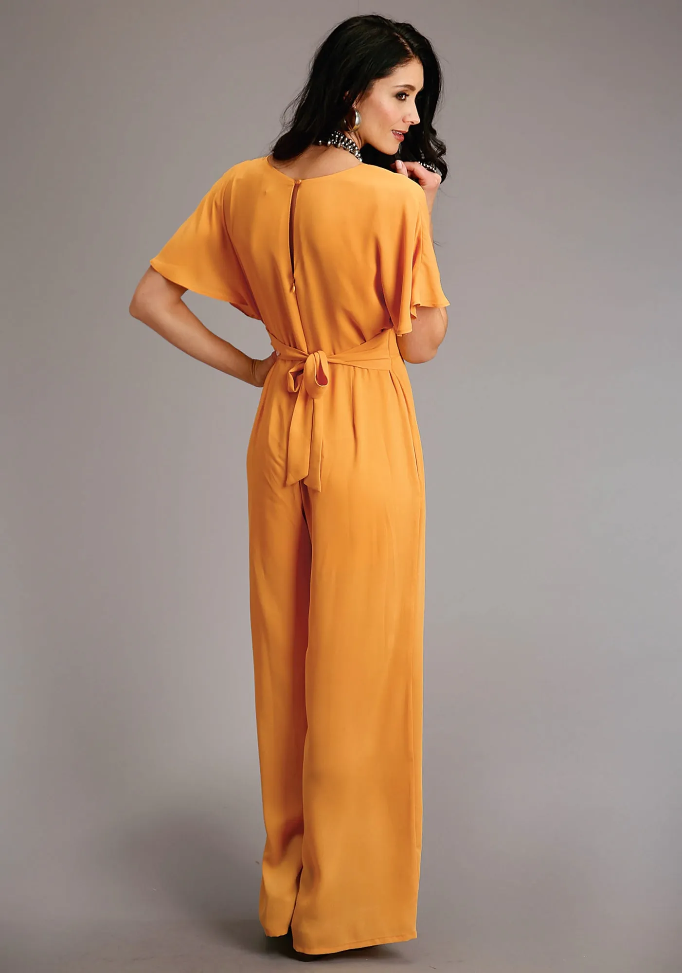 Stetson Womens Gold Polyester Crepe V-Neck S/S Jumper All Around