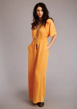 Stetson Womens Gold Polyester Crepe V-Neck S/S Jumper Curved Back Pocket Stetson Womens Gold Polyester Crepe V-Neck S/S Jumper Athlete Fit High Quality