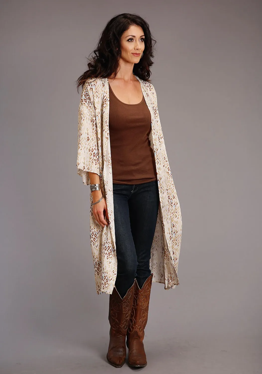 Festival Outfit Affordable Sunny Vibes Stetson Womens Gold Rayon/Nylon Herringbone Kimono Aztec Cardigan