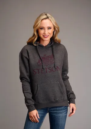 Stetson Womens Graphite Grey Cotton Blend Crest Logo Hoodie Perfect Cut Weekend Getaway Luxury Beach Day Stetson Womens Graphite Grey Cotton Blend Crest Logo Hoodie