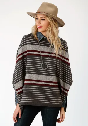 Stetson Womens Grey/Red Ombre Stripe Poncho Relaxed Craft Stetson Womens Grey/Red Ombre Stripe Poncho Stylish Sunny Vibes