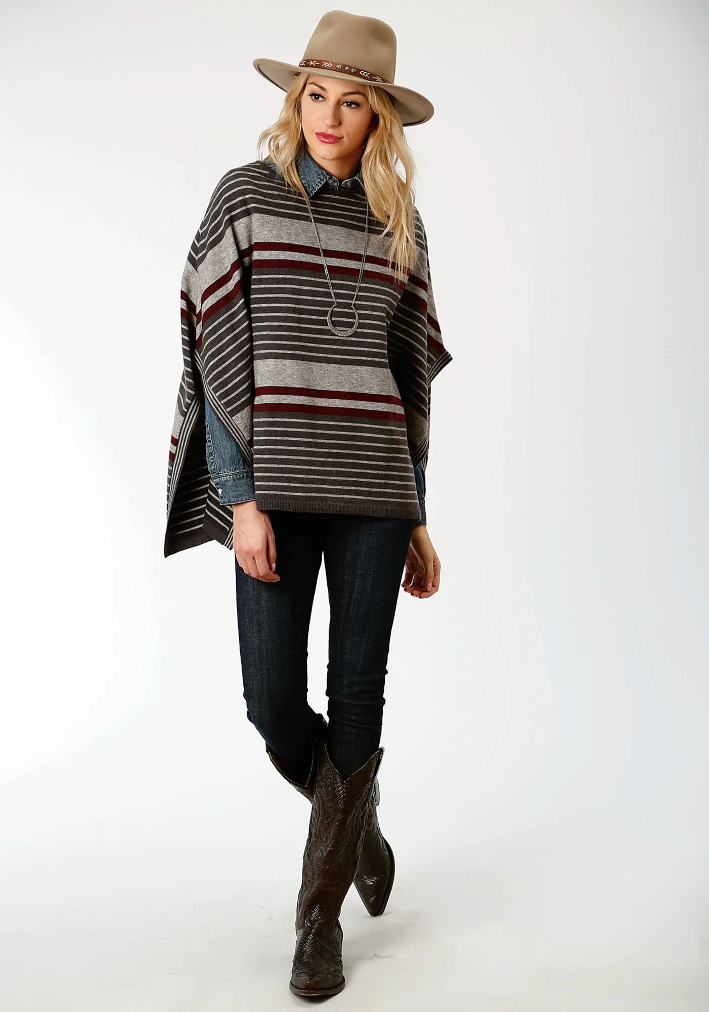 Stretch Classic Gym Ready Strong Stitch Stetson Womens Grey/Red Ombre Stripe Poncho