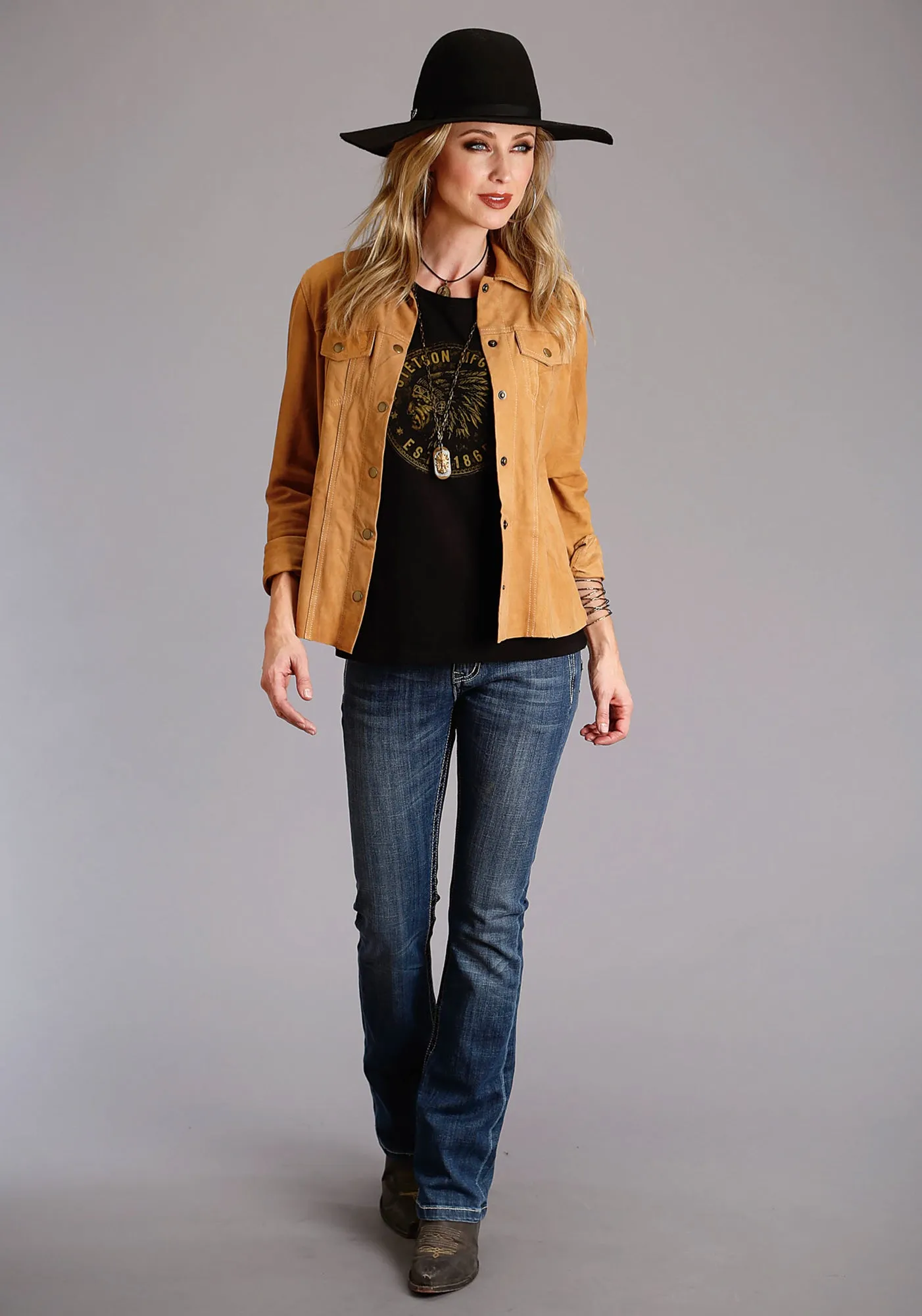 Stetson Womens Indian Head Coin Black 100% Cotton S/S T-Shirt Eco-Friendly Fabric Soft Touch