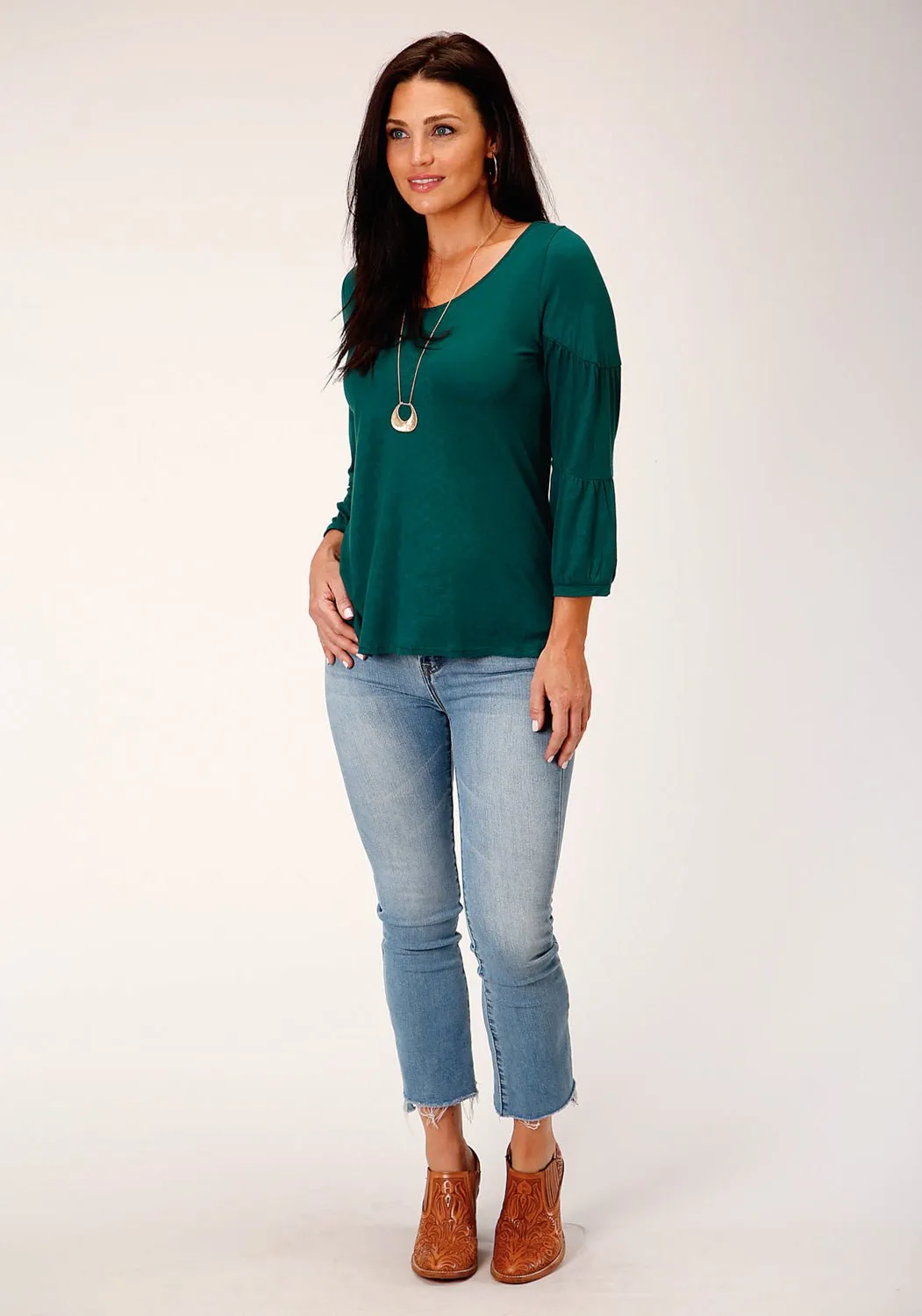Geometric Pattern Stetson Womens Jade Scoop Jade 60% Polyester/40% Rayon 3/4 Sleeve S/S Blouse
