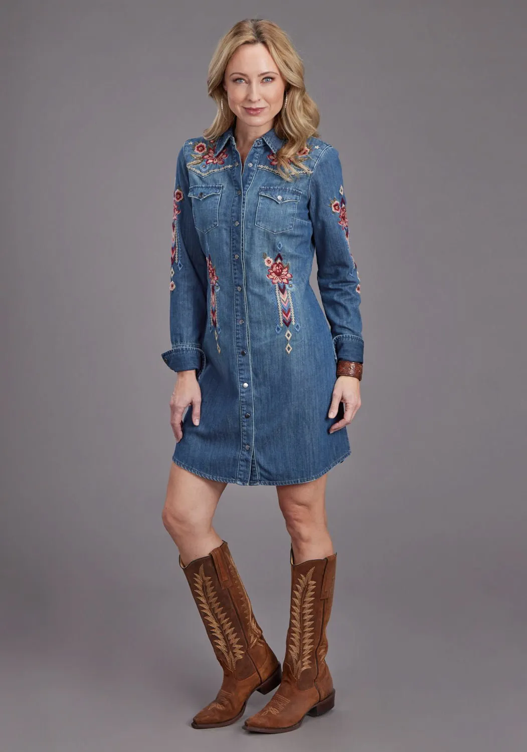 Work Outfit Stetson Womens Lavis Embroidery Shirt Dark Denim 100% Cotton L/S Dress