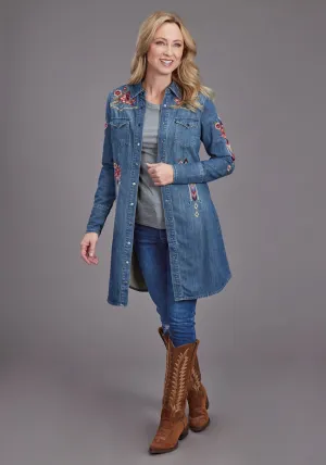 Stetson Womens Lavis Embroidery Shirt Dark Denim 100% Cotton L/S Dress Frayed Edges Stetson Womens Lavis Embroidery Shirt Dark Denim 100% Cotton L/S Dress Minimalist Styling