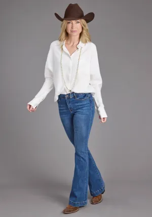 Stetson Womens Loose Collared Cream 100% Rayon L/S Blouse Zip Up Pocket Detailing Polished Finish Stetson Womens Loose Collared Cream 100% Rayon L/S Blouse