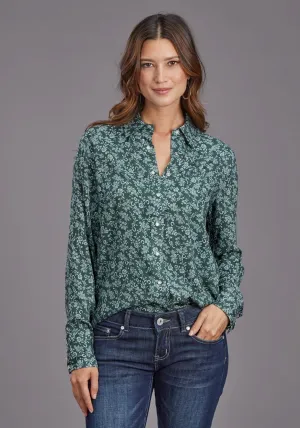 Stetson Womens Lucky Littl Floral Green 100% Rayon L/S Blouse Easy Styling Stetson Womens Lucky Littl Floral Green 100% Rayon L/S Blouse Anti Pill Treatment Urban Trend