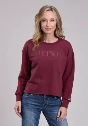 Stetson Womens Mid Length Crew Maroon Cotton Blend Sweatshirt Low Impact Manufacturing Smart Basic Bold Road Trip Stetson Womens Mid Length Crew Maroon Cotton Blend Sweatshirt