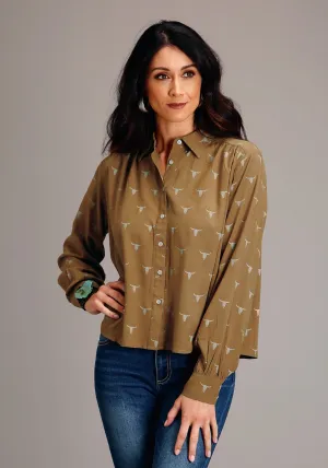 Stetson Womens Mojave Steer Head Brown 100% Rayon L/S Blouse Timeless Wardrobe Stetson Womens Mojave Steer Head Brown 100% Rayon L/S Blouse Essential Layer