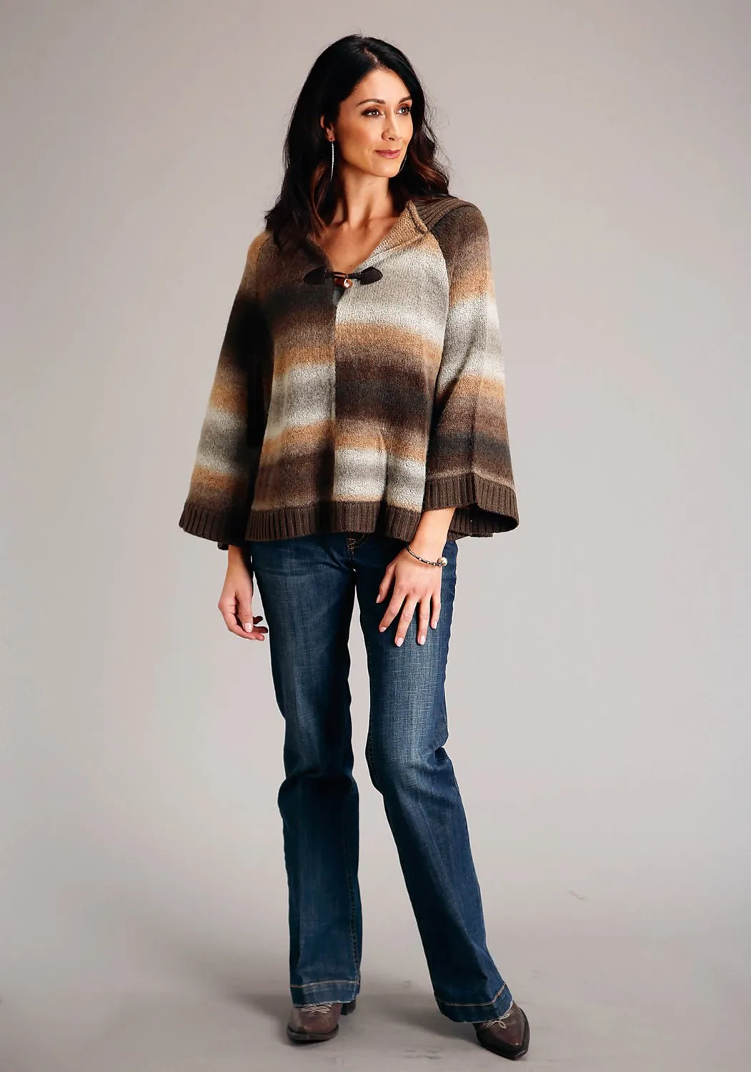 Straight Cut Easy Outfit Stetson Womens Multi Stripe Ombre Multi-Color Wool Blend Poncho