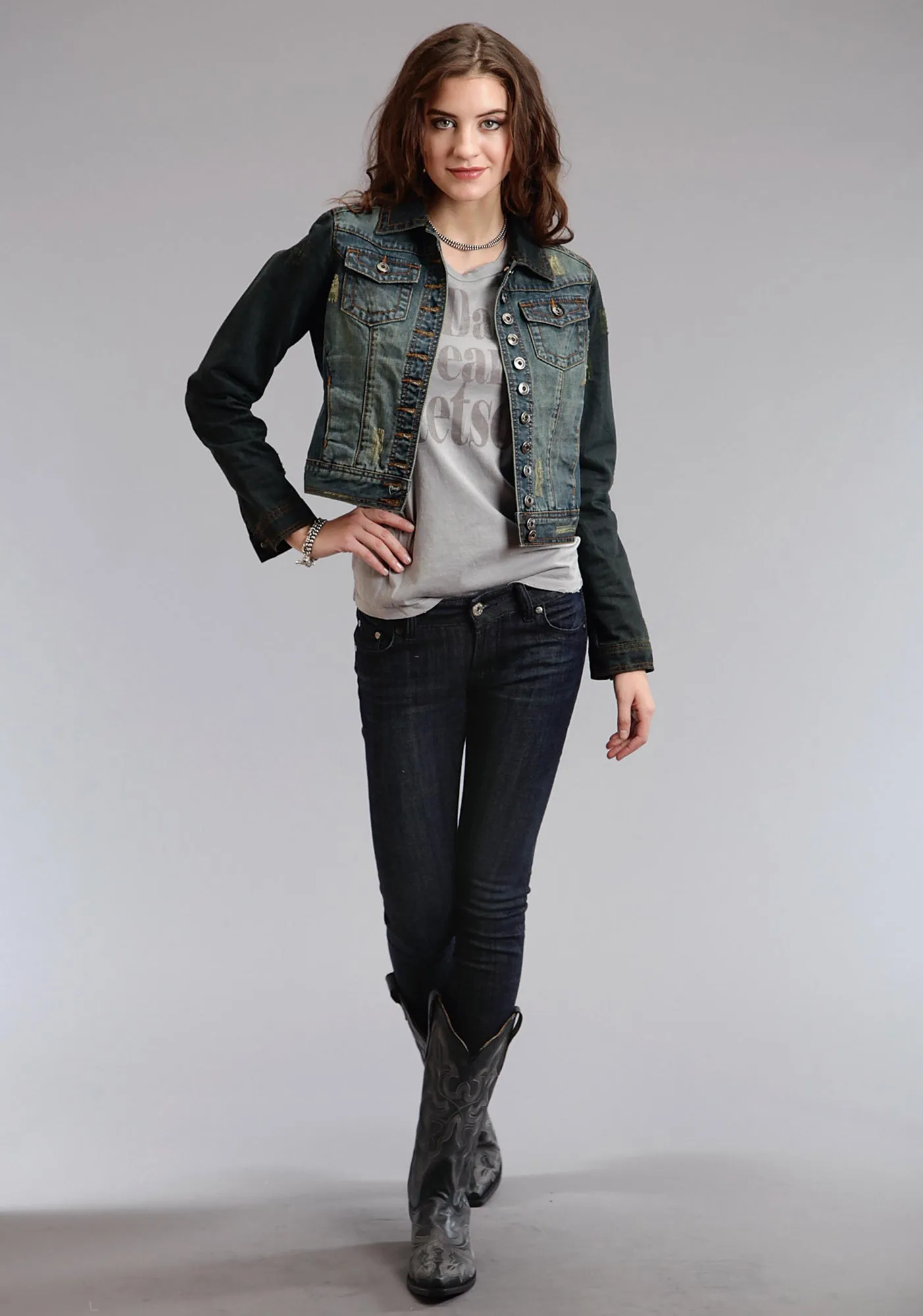 Abrasion resistant Non Iron Material Stetson Womens My Daddy Wears Grey 100% Cotton S/S T-Shirt