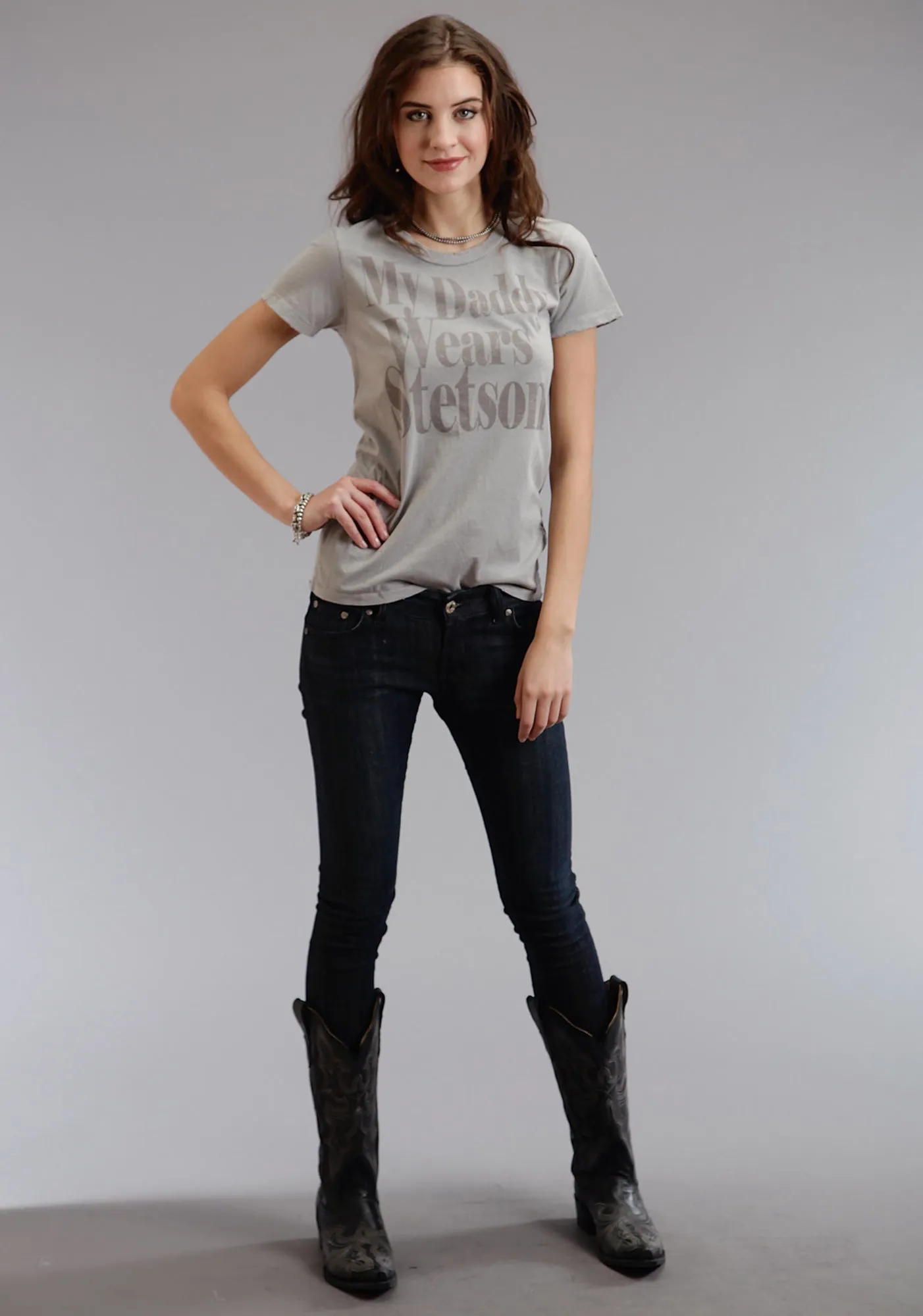 Effortless Comfort Embroidered Detail Stetson Womens My Daddy Wears Grey 100% Cotton S/S T-Shirt