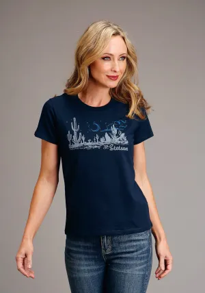 Stetson Womens Navy 100% Cotton Cactus Desert Scene S/S T-Shirt Streetwear Vibes Trendy Vibes Animal Print Stetson Womens Navy 100% Cotton Cactus Desert Scene S/S T-Shirt