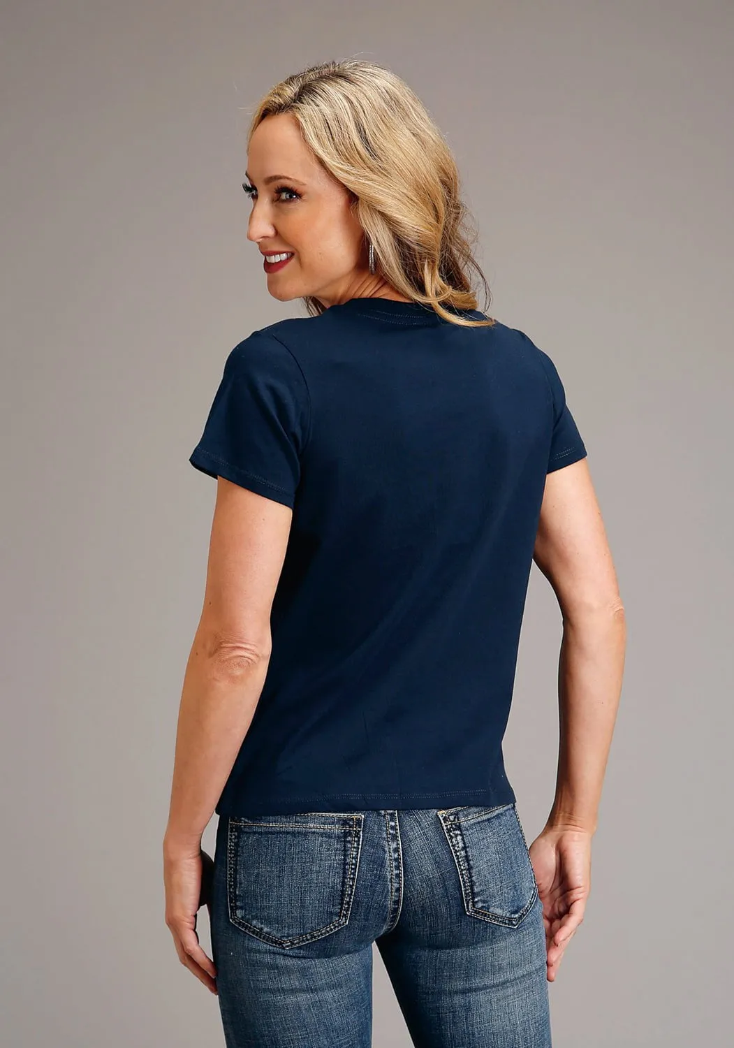 Non Restrictive Fit Stetson Womens Navy 100% Cotton Cactus Desert Scene S/S T-Shirt