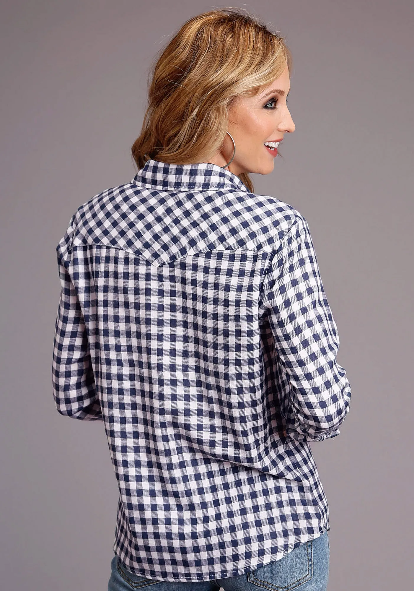 Modern Silhouette Stetson Womens Navy/White 100% Cotton Gingham L/S Shirt