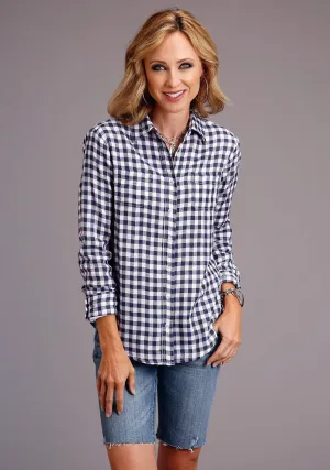 Stetson Womens Navy/White 100% Cotton Gingham L/S Shirt Retro Flair Street Fashion Affordable Stetson Womens Navy/White 100% Cotton Gingham L/S Shirt