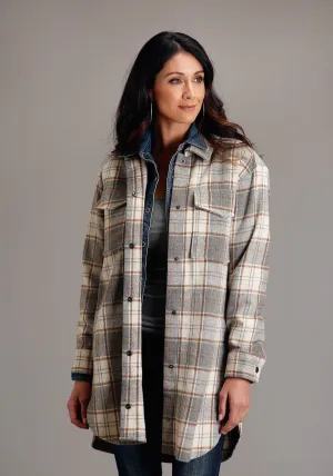 Stetson Womens Neutral Plaid Oversized Grey Poly/Wool Jacket Refined Mode Chic Design Look Stetson Womens Neutral Plaid Oversized Grey Poly/Wool Jacket