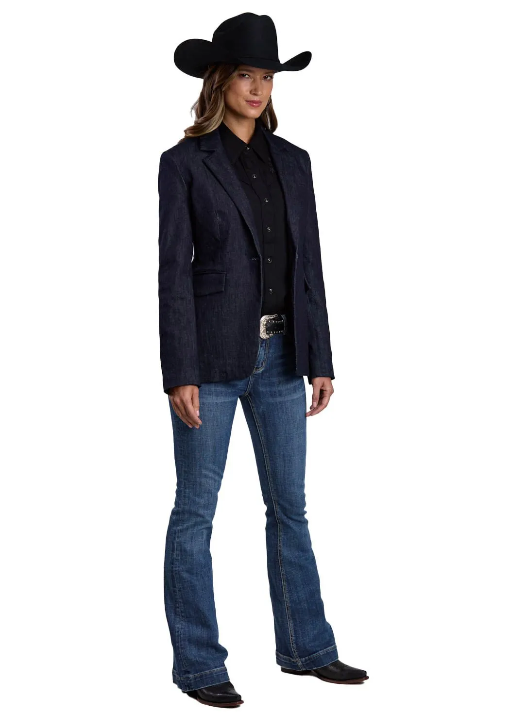 Stetson Womens Notch Collar Blue Cotton Blend Blazer Minimalist Style Holiday Vibes Weekend Warrior