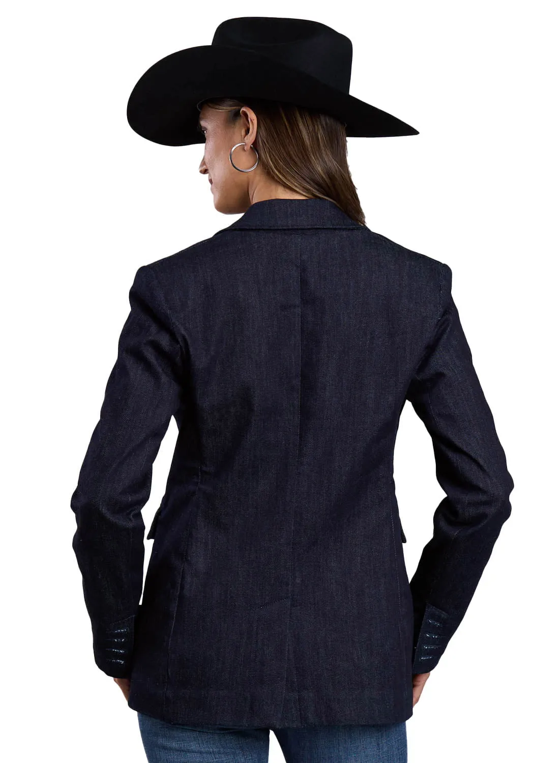 Stetson Womens Notch Collar Blue Cotton Blend Blazer Premium Look Morning Stroll Professional Wear Brunch Outfit