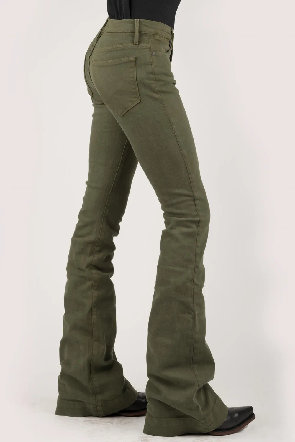 Stetson Womens Olive Green Cotton Blend 921 High Waist Jeans Casual Cool