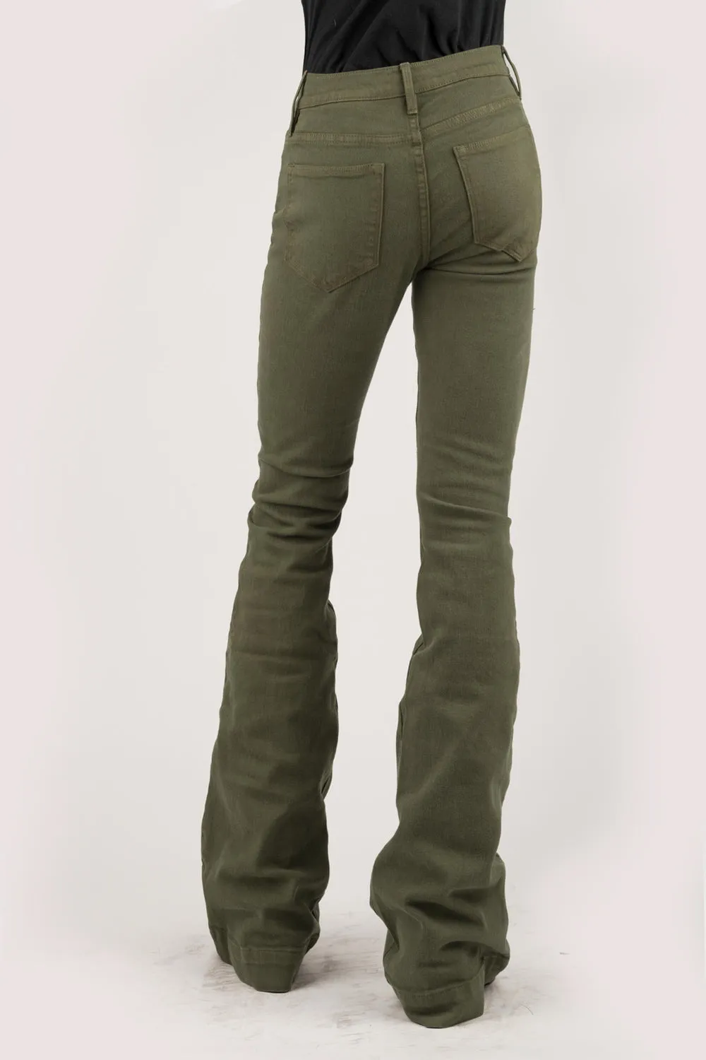 Home Comfort Autumn Days Elegant Office Casual Stetson Womens Olive Green Cotton Blend 921 High Waist Jeans