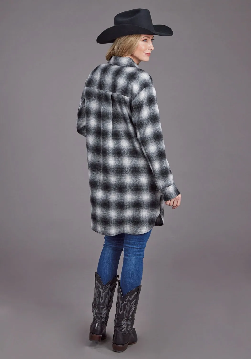 Stetson Womens Ombre Oversized Plaid Black Poly/Wool Jacket Spring Mood Brunch Outfit Formal Premium Material