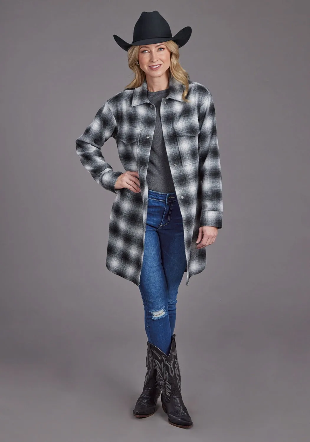 Stetson Womens Ombre Oversized Plaid Black Poly/Wool Jacket Functional Comfort Neutral Base