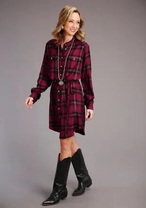 Stetson Womens Ombre Plaid Wine 100% Rayon L/S Dress Trendy Cut Stetson Womens Ombre Plaid Wine 100% Rayon L/S Dress Modern Attire
