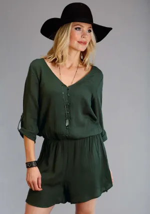 Stetson Womens Open V-Neck Olive 100% Rayon Romper Smart Craft Contemporary Wear Stetson Womens Open V-Neck Olive 100% Rayon Romper