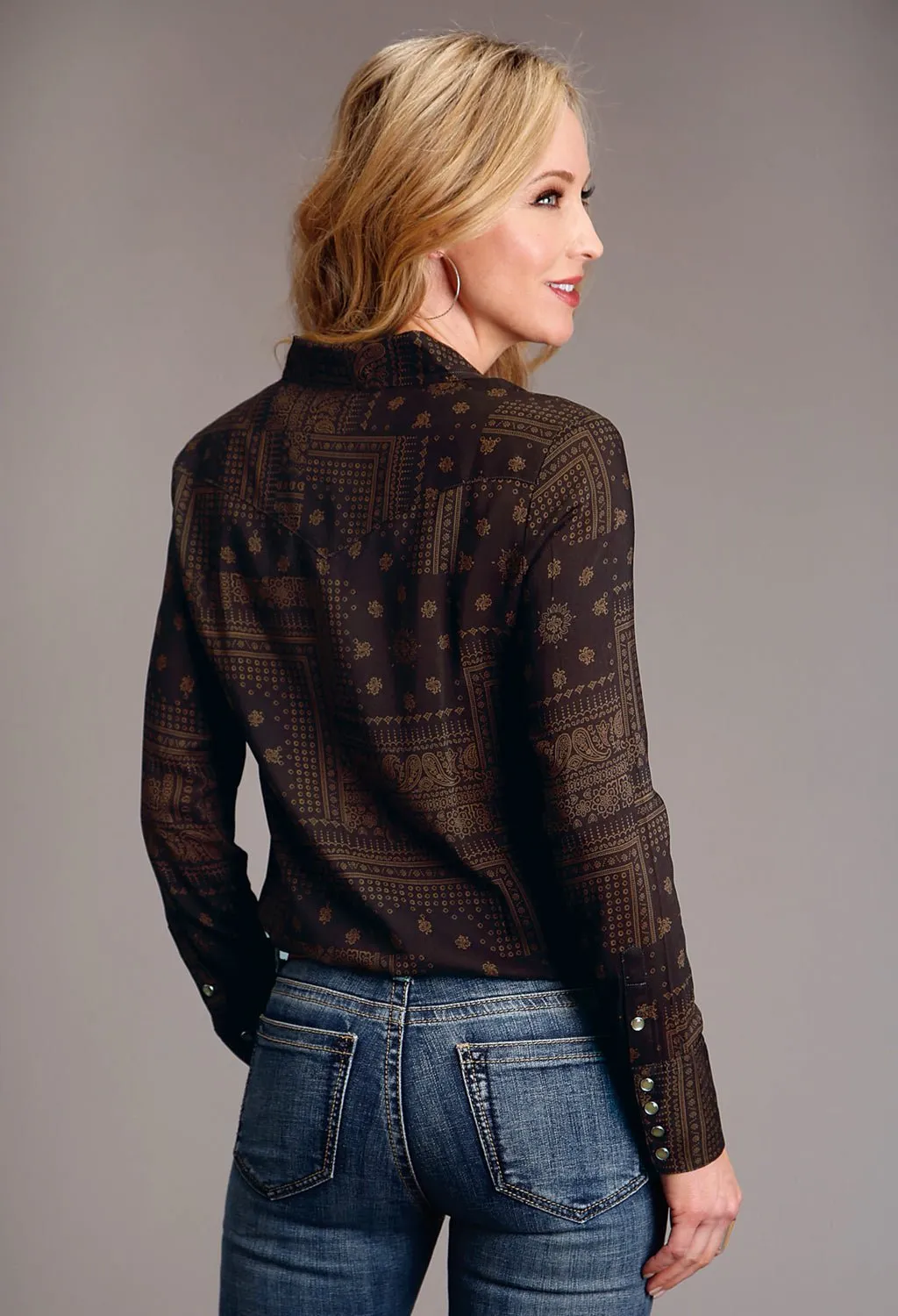 Stetson Womens Patchwork Bandana Brown 100% Rayon L/S Shirt All-Season Wear