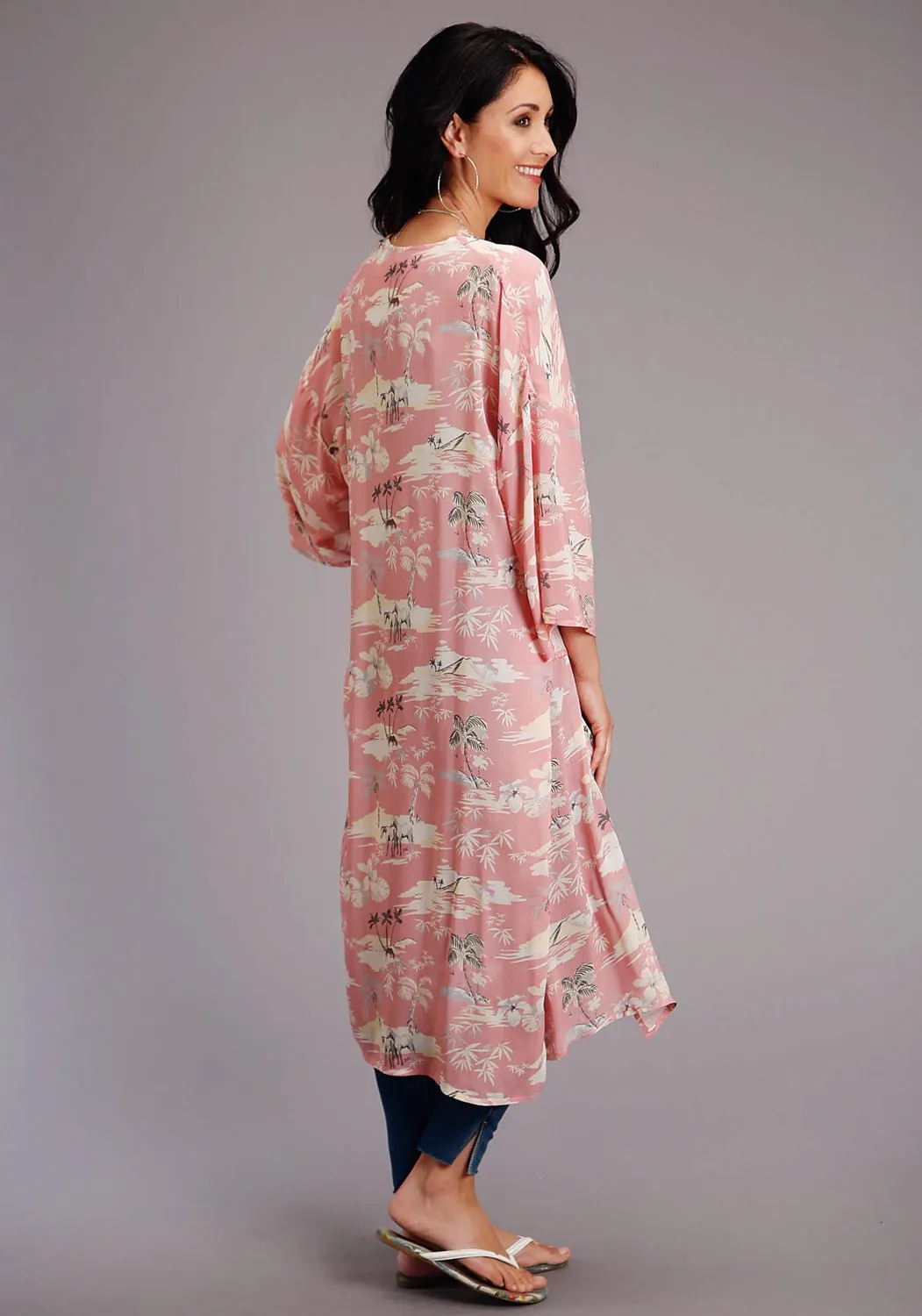 Trend Setter Chill Outfit Student Outfit Stetson Womens Pink Viscose Beach Ride Kimono Cardigan