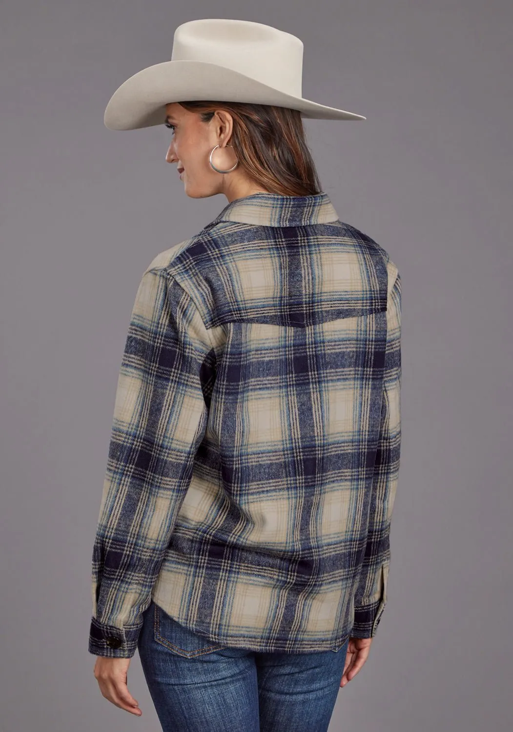 Stetson Womens Plaid Jacket Blue/Tan Poly/Wool L/S Shirt gender-neutral ethical fashion