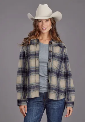 Modern Appeal Stetson Womens Plaid Jacket Blue/Tan Poly/Wool L/S Shirt