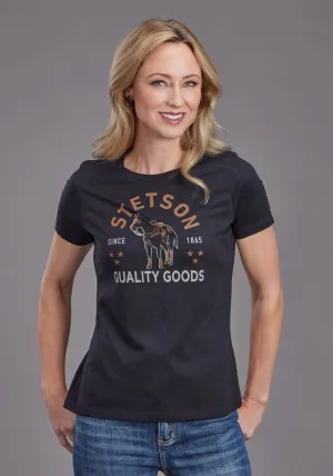 Stetson Womens Quality Goods Horse Black Polyester S/S T-Shirt Soft touch finish Regular Fit Soft Touch Stetson Womens Quality Goods Horse Black Polyester S/S T-Shirt