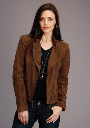 Stetson Womens Red Brown Leather Raw Motorcycle Jacket Easy Flow Stetson Womens Red Brown Leather Raw Motorcycle Jacket Quick Matchup Loose High Quality Morning Stroll
