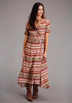 Stetson Womens Red Multi-Color Rayon/Nylon Aztec S/S Dress Soft Stretch Casual Friday Parent Style Travel Outfit Smooth Texture Stetson Womens Red Multi-Color Rayon/Nylon Aztec S/S Dress