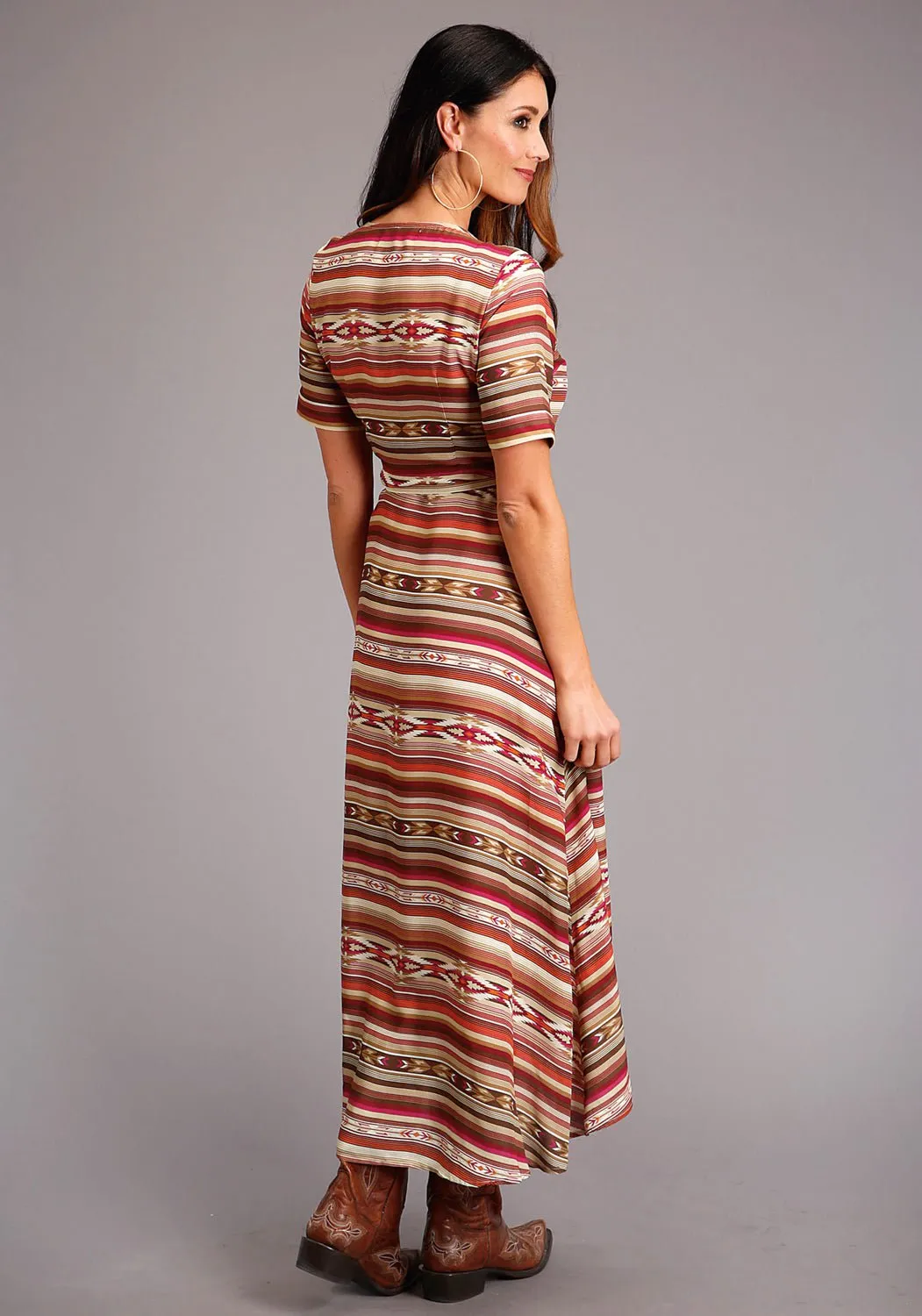 Non Restrictive Cut Chill Vibes Stetson Womens Red Multi-Color Rayon/Nylon Aztec S/S Dress