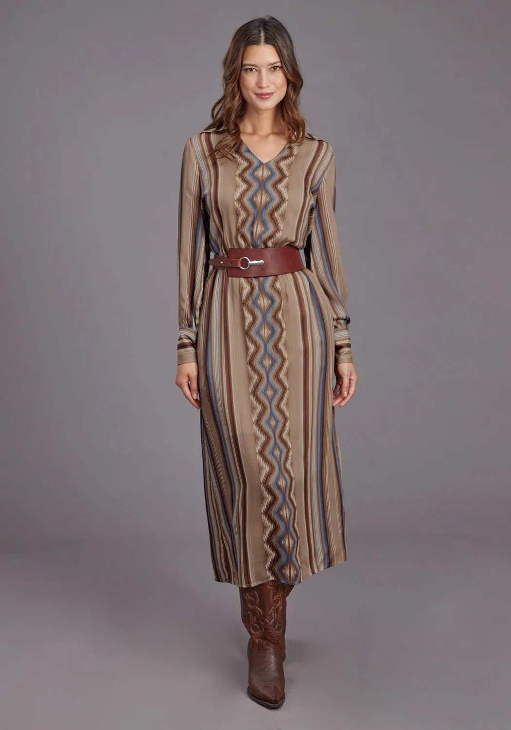Stetson Womens Serape Herringbone Sand 100% Rayon L/S Dress Comfortable Wear Resilient material