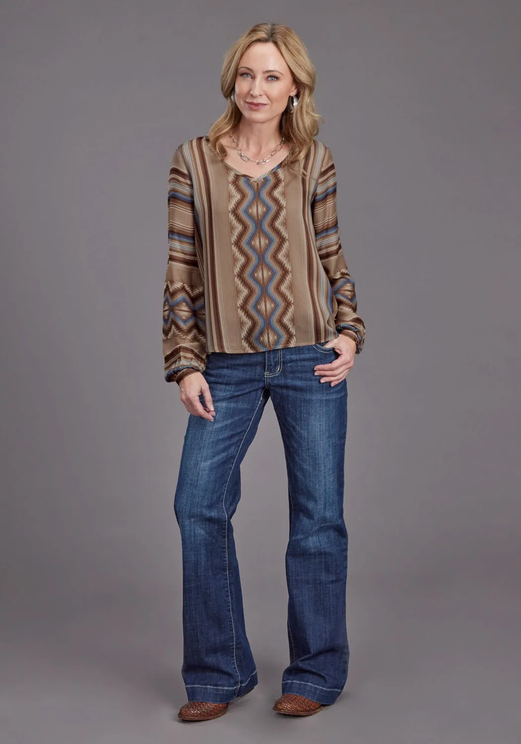 Stetson Womens Serape Herringbone Sand 100% Rayon L/S Tunic Beach Ready